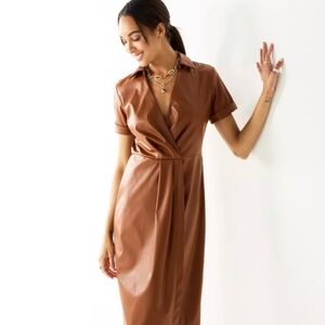 NWT Nine West Faux Leather Vegan Maple Brown Dress